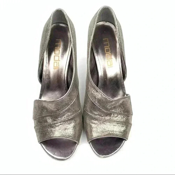 Moda spana heels size 8.5 pewter metallic Dorsay peep toe formal vintage Y2k - Picture 3 of 12